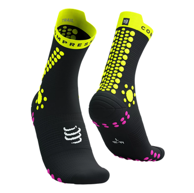 Ponožky Compressport Pro Racing Socks v4.0 Trail - Black/Safe Yellow/Neo Pink